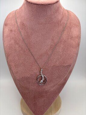 Vintage DL 925 Sterling Silver Circle Pendant Graduated Cubic Zirconia & Chain